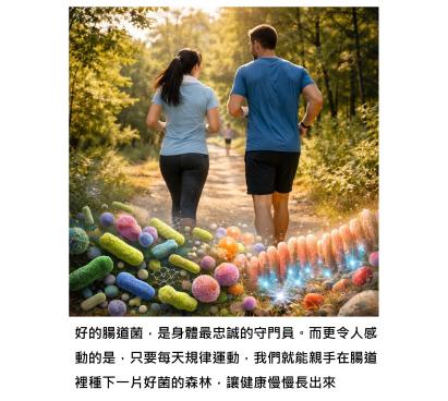 腸道菌相,就像是一片森林,適度運動,可以培養長出一片好菌森林
